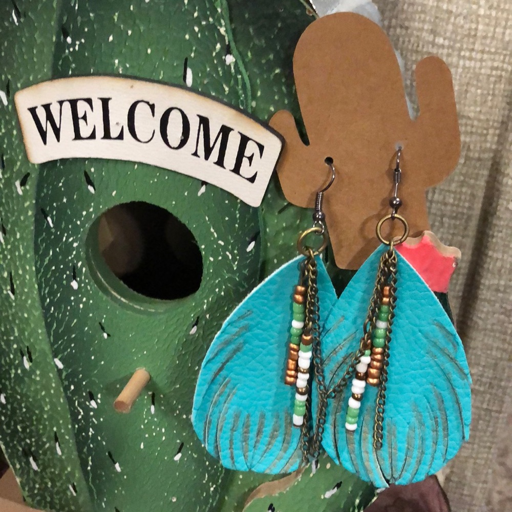 Leather turquoise earrings